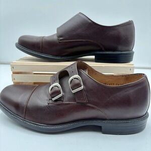 Hitchcock Mens Brown Leather Double Monk Strap Cap Toe Dress Shoes Wide 6E 11